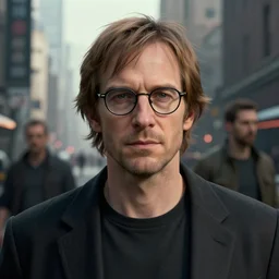 philosopher nick bostrom wearing glasses, hyperrealistic portrait, bladerunner street, art of elysium by jeremy mann and alphonse mucha, fantasy art, photo realistic, dynamic lighting, artstation, poster, volumetric lighting, very detailed face, 4 k, award winning