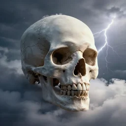 skull in the sky made out of clouds, thunder, dramatic lighting