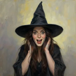 a realistic excited witch portrait, by edward hopper, new artstation artist,
