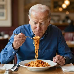 Joe Biden eating pasta in an Italian restaurant