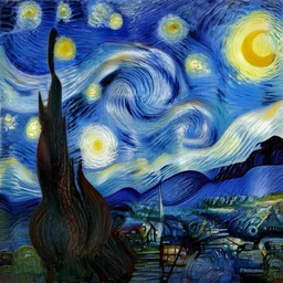 van gogh's starry night with alien spaceships