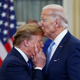 Joe Biden kisses Trump on the forehead