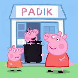 robbing a bank, bank robbery, peppa pig robbing a bank, digital art