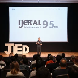 jerma 9 8 5 doing a ted talk, wide shot, high resolution