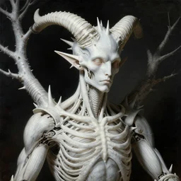 portrait of white ribbed tree covered with ribs white mechanical spines white muscle tissue ribbed spiky horns, lucid dream - like heavy atmosphere, baroque painting, harsh flash photo, perfect composition, detailed octane render trending on artstation, 8 k artistic photography, volumetric cinematic perfect light, chiaroscuro, masterpiece, raphael, caravaggio, beksinski, rutkowsk