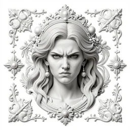 centered portrait of a angry rotten beautiful female growing ornamentation all around, ornate, ornaments, detailed, symmetrical, end of the world, elegant, beautifully soft lit, by wayne barlowe, peter mohrbacher, kelly mckernan, alphonse mucha
