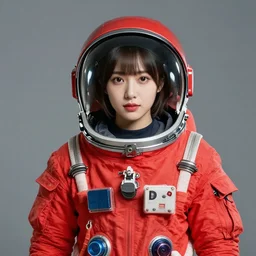 beautiful girl in red spacesuit, studio photo portrait, safebooru, 8k