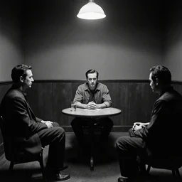 interrogation room, film noir, art film, black and white, cinematic