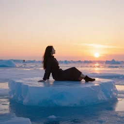 beautiful woman stay in the big iceberg, greg rutkowski, on a sunrise - n 4