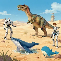 🐋 👽🦖🐉 🤖 🐳 in desert, photography by bussiere rutkowski andreas roch ( by kim jung gi ) ( by george morikawa ) ( by kentaro miura ) [ micro detailed ]