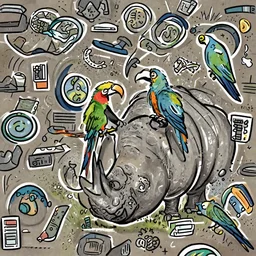 cross between parrot and rhinoceros, digital art, drawing by RAOUL DELEO