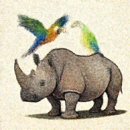 cross between parrot and rhinoceros, digital art, drawing by RAOUL DELEO