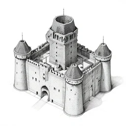 architectural perspective drawing of castle made of honeycomb, black pen, technical, giger,