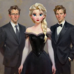 elsa in black dress, oil painting, sunlit, paint texture, digital painting, highly detailed, artstation, sharp focus, illustration, concept art, ruan jia, charlie bowater, tom bagshaw, norman rockwell