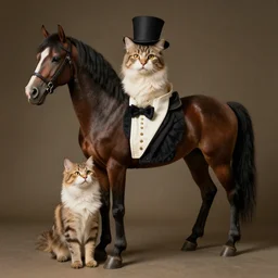 photographic portrait of a cat and horse hybrid, antique, fashionable, distinguished