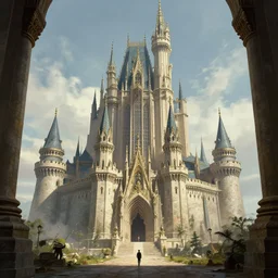 gigantic castle, adorned pillars, towers, landscape, alex ross, neal Adams, david finch, concept art, matte painting, highly detailed, rule of thirds, dynamic lighting, cinematic, detailed, denoised, centerd