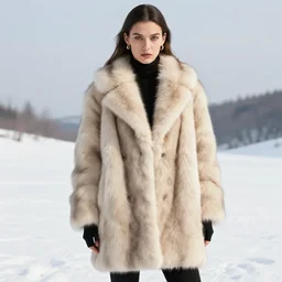 fashion model, luxury fur coat, in snow, official versace editorial, highly detailed