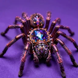 high quality close-up photo gothic holographic tarantula! jewelled gorgeous! highly detailed david ligare elson peter cinematic purple neon lighting high quality low angle hd 8k sharp shallow depth of field
