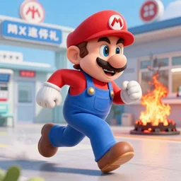 Mario running away from the fire he set to the hospital , highly detailed, lifelike, photorealistic, sharp focus, intricate details, A24!film cinematography, unreal engine, cinematic, hyper realism, high detail, stars in sky, stars, moon,