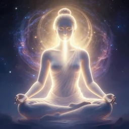 aesthetically pleasing image of a meditating entity of light clearly defined as he breathes in the Ki of the universe