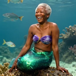 Morgan Freeman as a mermaid laughing