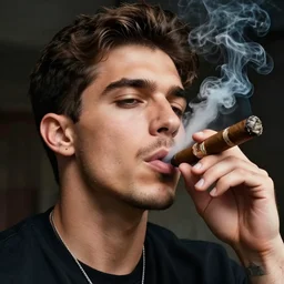a closeup photo of handsome gigachad xqc elrubius smoking a cigar