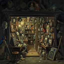 messy wizard's shop by yoshitaka amano, dark canvas, in the style of edward hopper rodcenko yue minjun caravaggio, intricate details, hard shadows, artstation