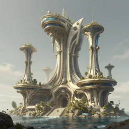 Matte painting of Tidalpunk architecture designs. Fantastical, elaborate, detailed digital art trending in artstation