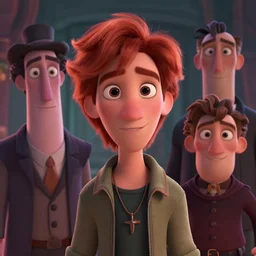 Lofi portrait, Pixar style by Tristan Eaton and Stanley Artgerm and Tom Bagshaw and Tim Burton, hair that is reddish