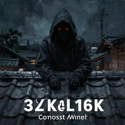 [ hooded figure possessing [ red eyes ]! ]! on [ the roof of japanese shingles staring down at the camera as the night darkens ]!! trending on artstation deviantart 3 2 k 1 6 k contest winner cgsociety hd dark gloomy eerie lighting oil painting by zdzisław beksinski greg rutkowski