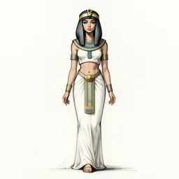 a sketch drawing, girl with long hair dressed in the style of cleopatra, full body, by gabo mendoza, trending on artstation