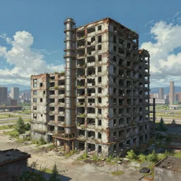 a beautiful hyperdetailed painting of city abandoned building unfinished building urbex industrial architecture airport by zack snyder, anime universe, archdaily, wallpaper, highly detailed, trending on artstation.