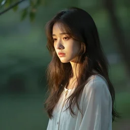 portrait of a girl, sad, hanging in the balance, peaceful environment, vibrant lighting