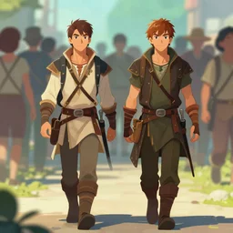 two fantasy adventurers walking through a crowd of people, digital art, artstation cgsociety masterpiece