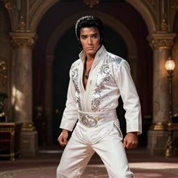 karate Elvis Presley in a white sequined jumpsuit in Morrowind