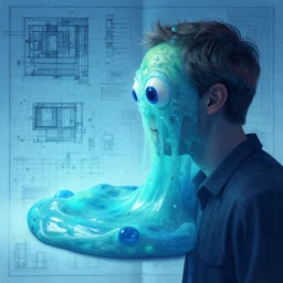 kainite slime, in the style of Greg Broadmore and Arthur Rackham,trending on artstation, light lighting side view,digital art,surrealism ,macro,blueprint ,vaporwave ,