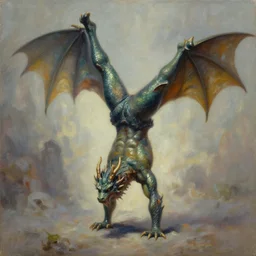 dragon doing a handstand, featured on artstation, oil painting very very very very very very very very beautiful