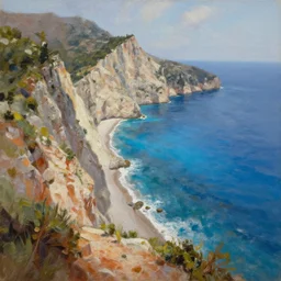 villane base, coastal perched on a cliff overlooking a magnificient bay, concept art oil painting by Jama Jurabaev, extremely detailed, brush hard, artstation