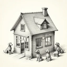 a house made out of dogs, concept art, drawn by leonardo da vinci, highly detailed blueprint