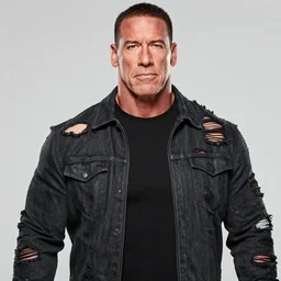 john cena with a big head wearing a ripped suit