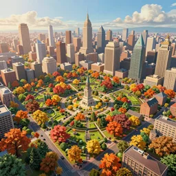 this is a city that conforms to ebenezer howard's garden city theory ， painting photoshop by mark ryden and pixar and hayao miyazaki, unreal 5, daz, hyperrealistic, octane render, dynamic lighting, intricate detail, harvest fall vibrancy, cinematic