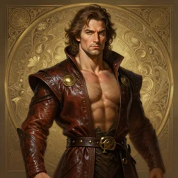 portrait of nick offerman, d & d, leather robes, muscular, fantasy, intricate, elegant, highly detailed, digital painting, artstation, concept art, smooth, sharp focus, illustration, art by artgerm and greg rutkowski and alphonse mucha