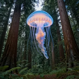 giant jelly fish floating in air swarm among the giant sequoia trees at 2875 adanac.st vanvcouver,british columbia,canada