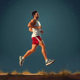 full body portrait, ian bohen jogging in short shorts, sneakers, dark hair, starlight background, alphonse mucha, rhads, ross tran, artstation, artgerm, octane render, 1 6 k