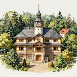 gediminas pranckevicius concept art painting of a historic bakery with european and japanese architecture, in a woodland village surrounded by trees, realistic, detailed, cel shaded, in the style of makoto shinkai and greg rutkowski and james gurney