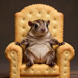 weasel sitting upon a throne of graham crackers