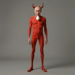 a post - minimalism portrait of putin as the devil with mouth filled with unpeeled eggs with very long legs vibrant color scheme, highly detailed, in the style of romanticism, cinematic, artstation, moebius, greg rutkowski