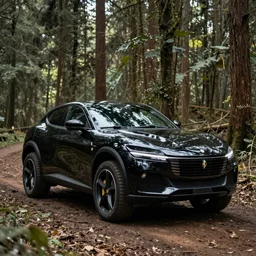 “black ferrari suv offroading in a forest”