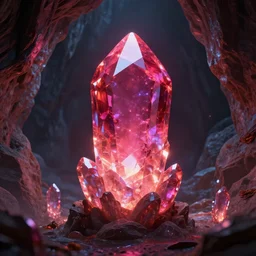 glowing magic ruby crystal cave, realistic, artstation