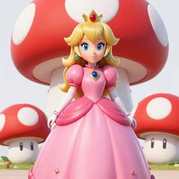 the portrait of an absurdly beautiful, graceful, elegant, sophisticated, fashionable, princess peach, from mario, made of red and white spotted mushrooms and white petals, an ultrafine hyperdetailed illustration by kim jung gi, irakli nadar, intricate linework, bright colors, octopath traveler, final fantasy, unreal engine 5 highly rendered, global illumination, radiant light,